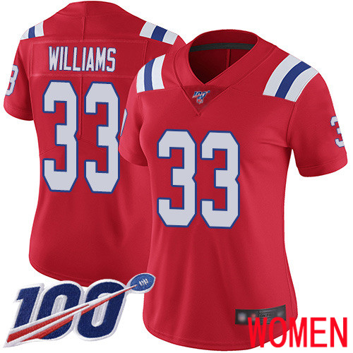 New England Patriots Football #33 100th Limited Red Women Joejuan Williams Alternate NFL Jersey